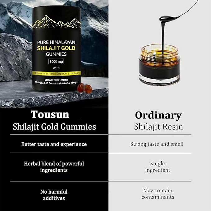 Himalayan Shilajit Gummies with Ashwagandha & Gokshura | 85+ Trace Minerals & Fulvic Acid | Organic, Non-GMO Micronutrient Supplement for Men & Women | 100% Pure & Natural 1 Bag / 60 Gummies