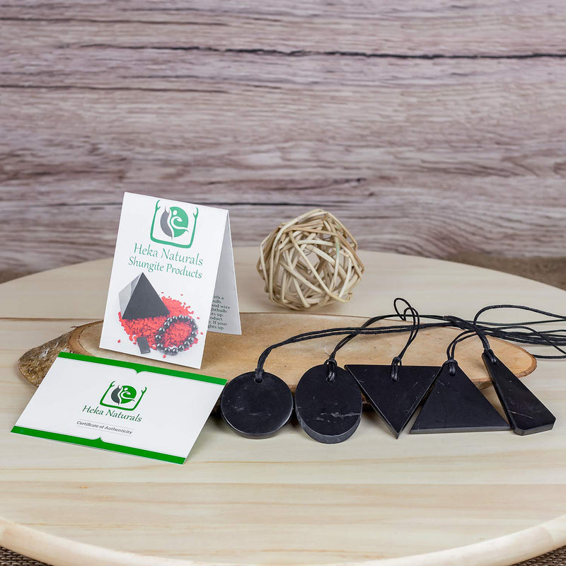 [Australia] - Heka Naturals Shungite Crystal Necklace Pendants Set | Healing Crystals & Chakra Necklace - Gemstone Jewelry for Men & Women - Spiritual and Joyous Gifts Set of 5 