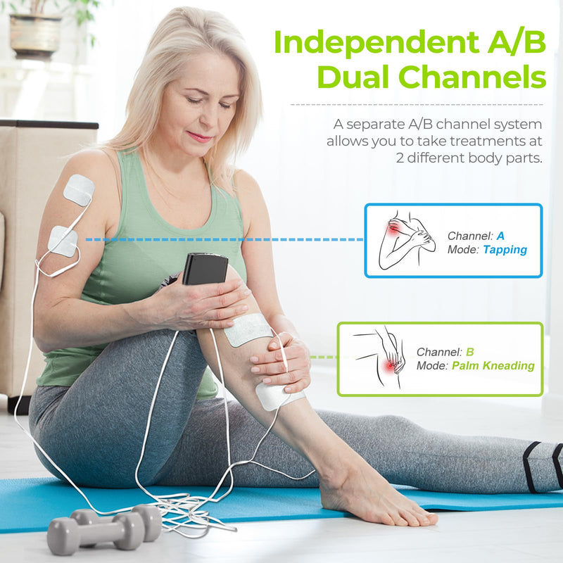 AUVON Dual Channel TENS Unit Muscle Stimulator Machine with 20 Modes, 2" and 2"x4" TENS Unit Electrode Pads Blue
