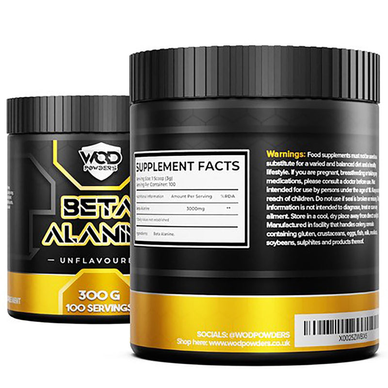 Beta Alanine Powder 300g - Unflavoured Beta Alanine for Functional Fitness | Scoop Included | Enhances Training Duration & Performance | Backed by Athletes - WOD Powders - 300g