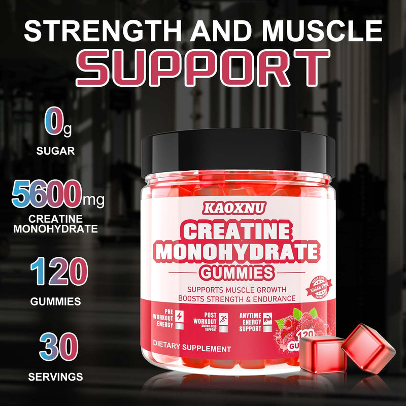[Australia] - Creatine Monohydrate Gummies for Men & Women 120 CT - 5000mg of Creatine Monohydrate per Serving - Sugar Free Chewable Creatine for Muscle Strength, Muscle Builder, Energy Boost (Raspberry Flavor) Raspberry 120 Count (Pack of 1) 
