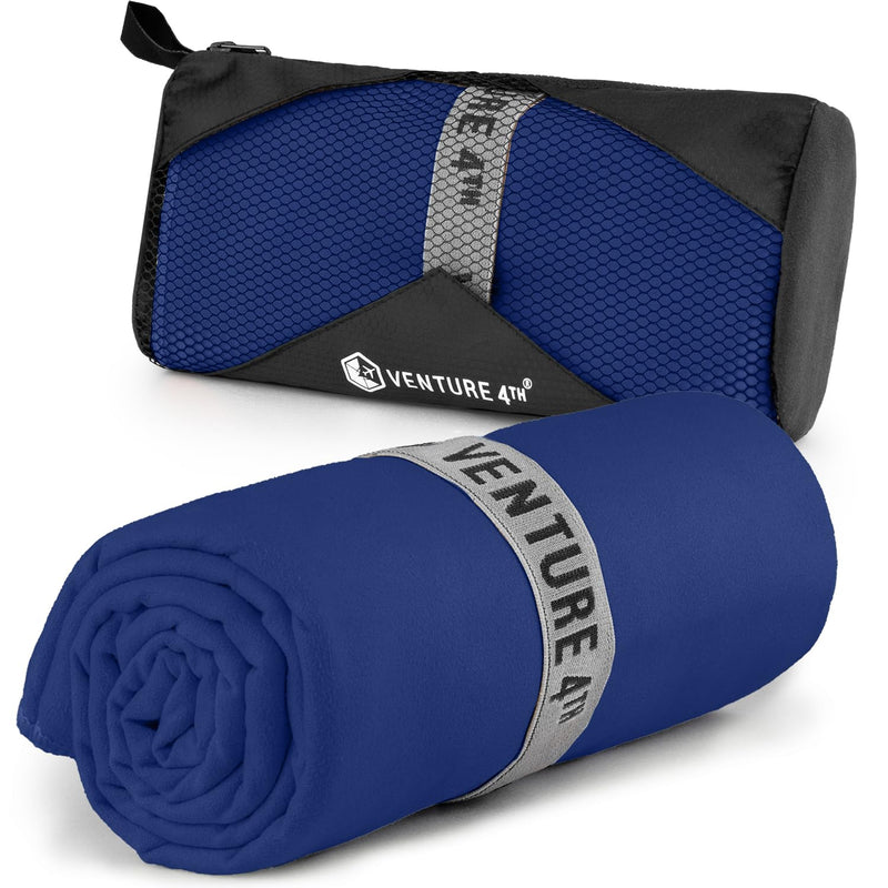 VENTURE 4TH Travel Toiletry Bag & Quick Dry Towel Set - Ideal for Camping, Hiking, Backpacking, Business Trips & European Trips - Blue, Medium