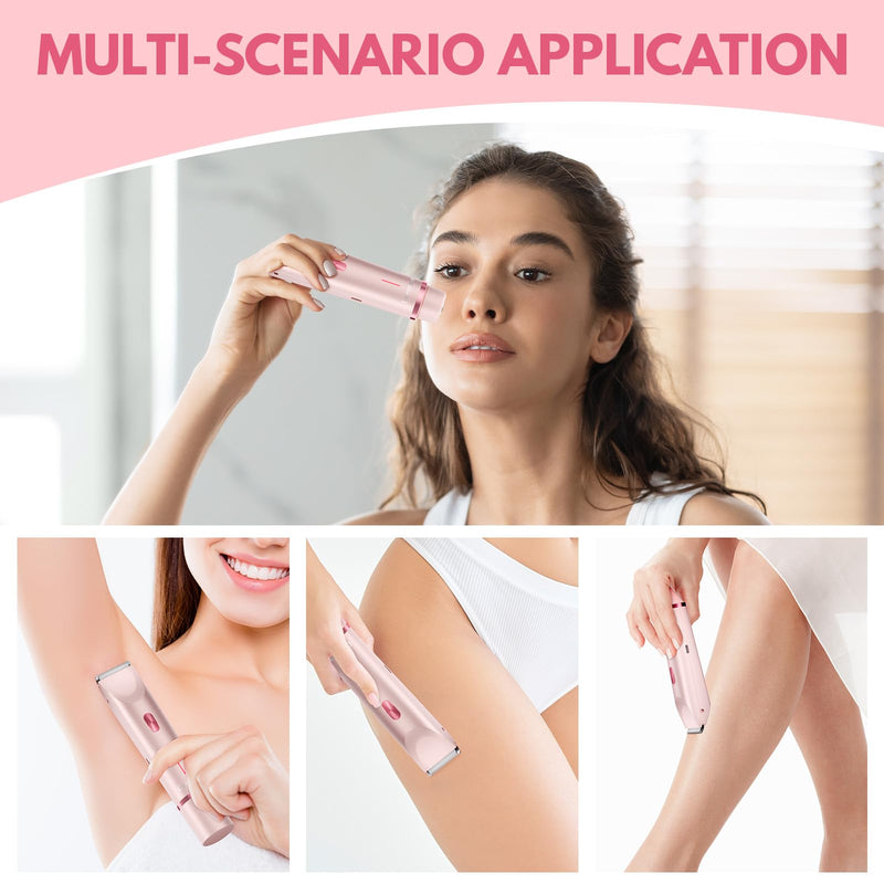 Bikini Shaver, Women's 2-in-1 Anti-Scratch Dual-Head Electric Shaver, Ipx7 Waterproof, Painless Trimmer, Safe and Gentle, Wet and Dry, Efficient Cleaning, Fashionable Care Gift (Pink) Pink