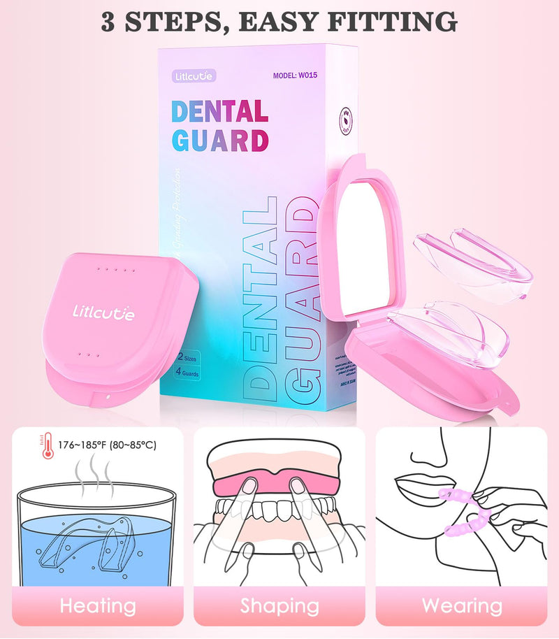 [Australia] - Mouth Guard for Grinding Teeth, 4 Pack Moldable Teeth Guard at Night Sleep Jaw Clenching & Bruxism, Ventilated Teeth Grinding Guard Box with 5X Magnifying Mirror 