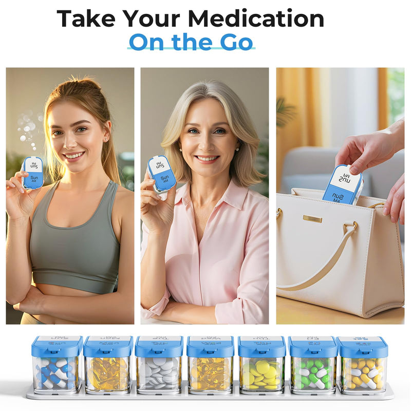Odaro Extra Large Weekly Pill Organizer 7 Day AM PM, Blue | XL Jumbo Medicine Pill Box 2 Times A Day, Holds Daily Medicine Vitamin & Supplements, Big Font，Removable Slots, Easy Open