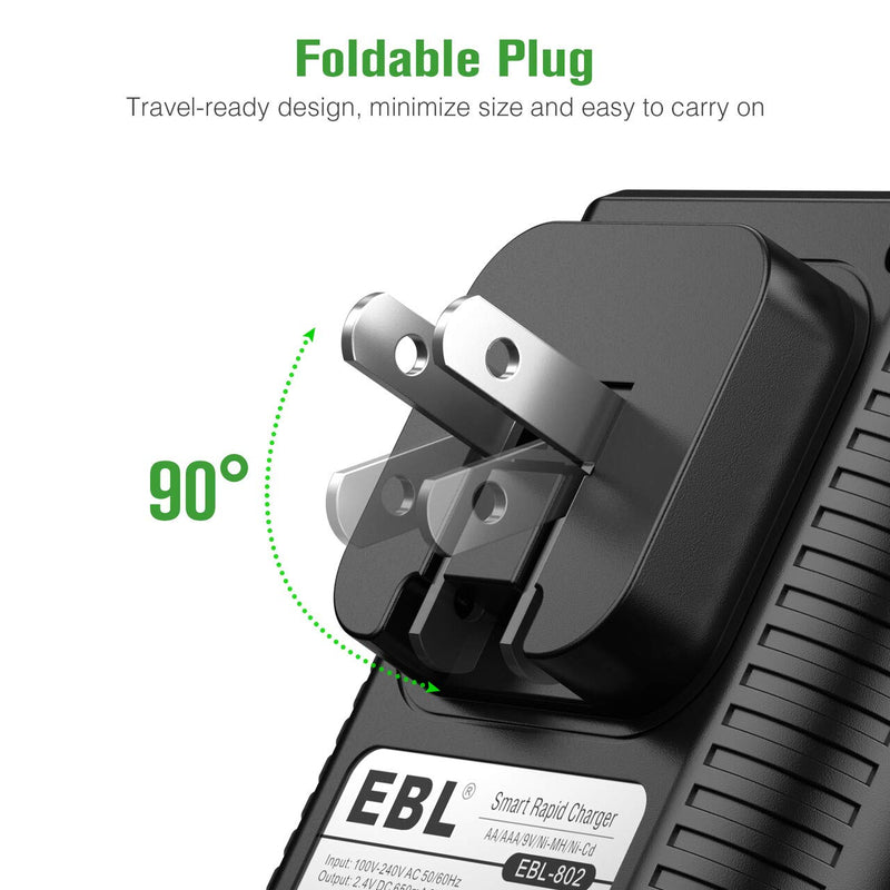 EBL Rechargeable AAA Batteries, 4-Pack Triple AAA Battery and AA AAA Battery Charger with Foldable AC Power Plug 4 AAA Battery + Charger