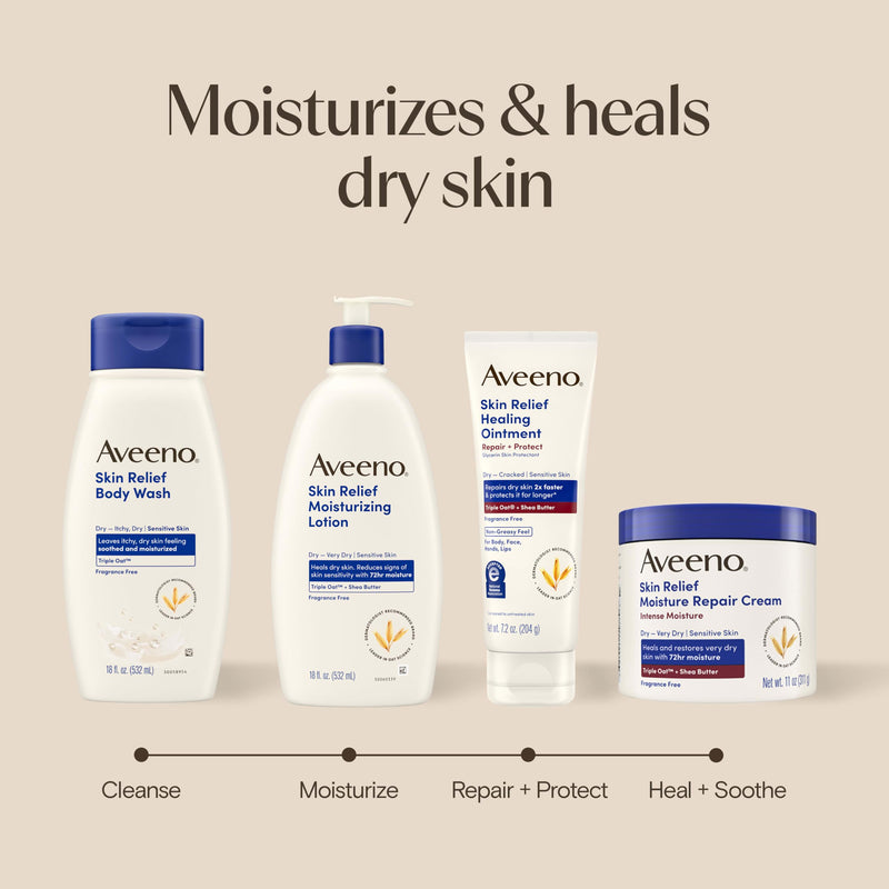 Aveeno Skin Relief Intense Moisture Repair Body Cream with Triple Oat & Shea Butter Formula, Moisturizing Cream Heals & Restores Very Dry Skin with Long-Lasting Moisture, Fragrance-Free, 11 Oz 11 Ounce (Pack of 1)