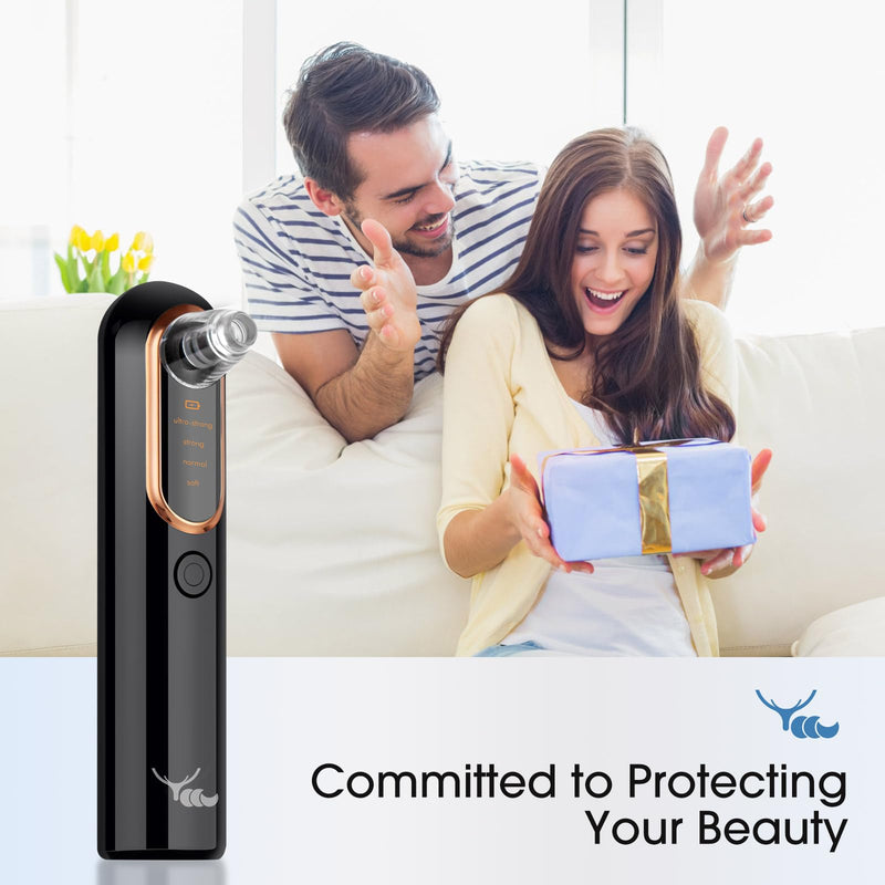 Yccu Blackhead Remover Vacuum Pore Extractor Black Head Remover for Face and Nose Blackhead Extractor Tool Pore Cleane Vacuum with USB Charge 4 Modes 5 Suction Heads for Women and Men (Black) 1 Count (Pack of 1)