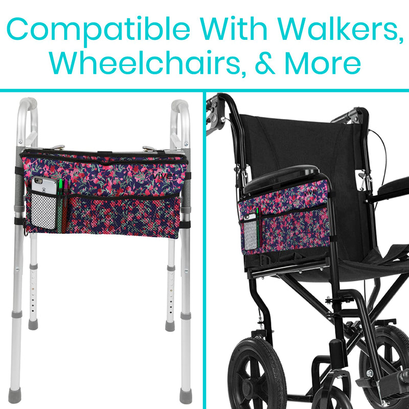 [Australia] - Vive Walker Bag - Accessories Wheelchair Basket Pouch (Water Resistant) - Seniors Caddy Accessory Attachment for Folding, Rolling Walkers - Carry Storage Carrier Tote - Lightweight, Universal Size Pink Floral 