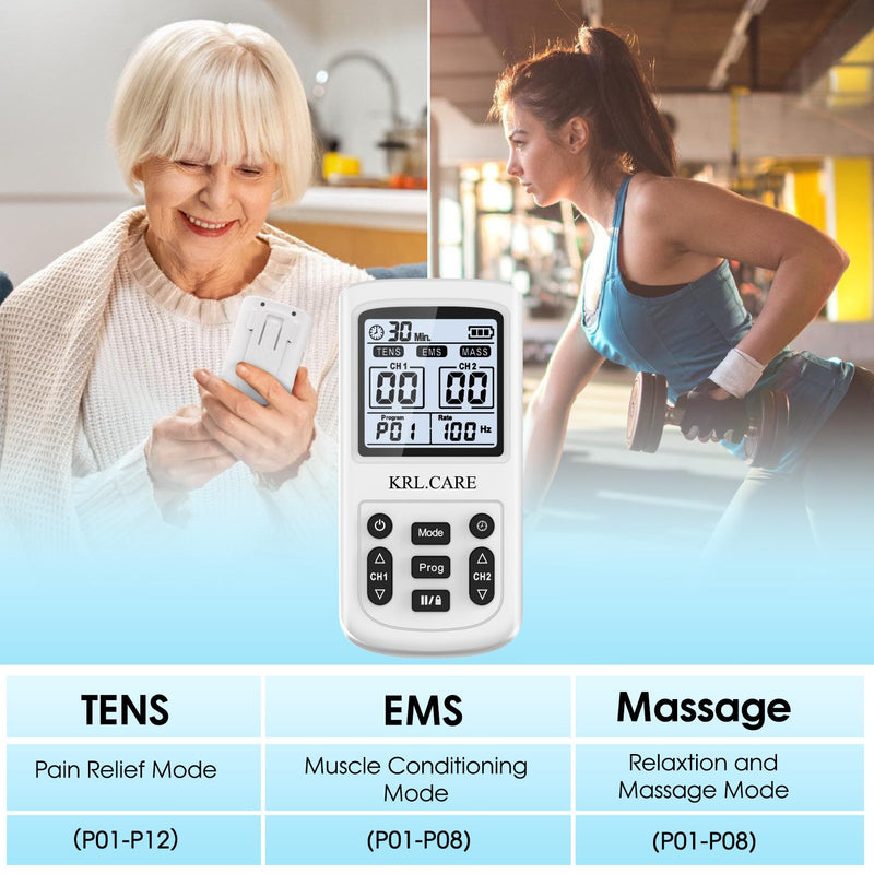 [Australia] - 3-in-1 TENS Unit Muscle Stimulator, EMS Massage Machine with 40 Intensities for Gradual Shoulder, Sciatica, Back Pain Relief, Muscle Recovery, 28 Modes Portable Dual Channel with 8 Electrodes Pads 