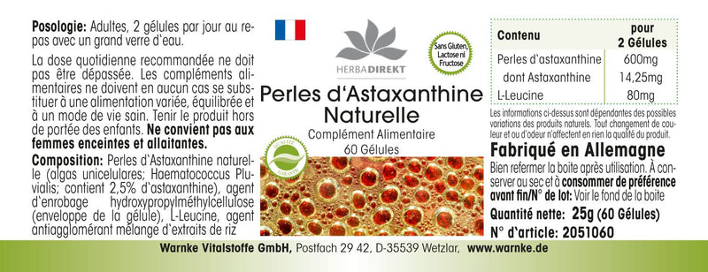 [Australia] - Astaxanthin Beadlets - with 14.25 mg Astaxanthin per daily dose - 60 capsules - made from natural Haematococcus Pluvialis extract - high dosage | HERBADIREKT - German pharmacy quality 