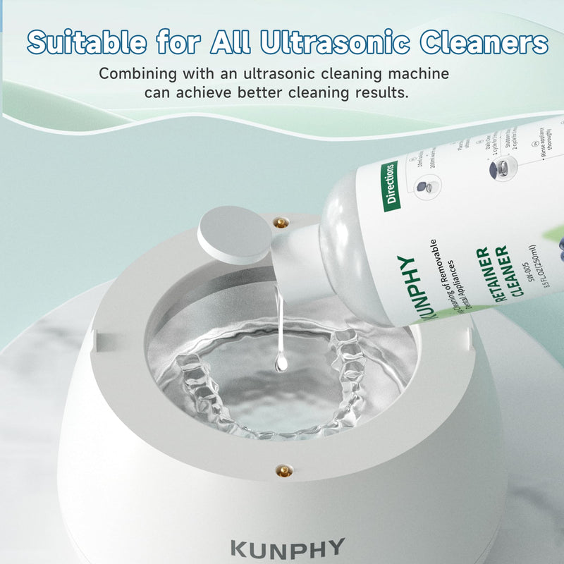 [Australia] - KUNPHY Ultrasonic Retainer Cleaner Solution Concentrate-Professional Cleaning of Retainers, Denture, Invisible Aligners, Mouth Guards, Night Guards, Remove Odors, Discoloration & Stains 8 oz(Mint) 8 Ounce 