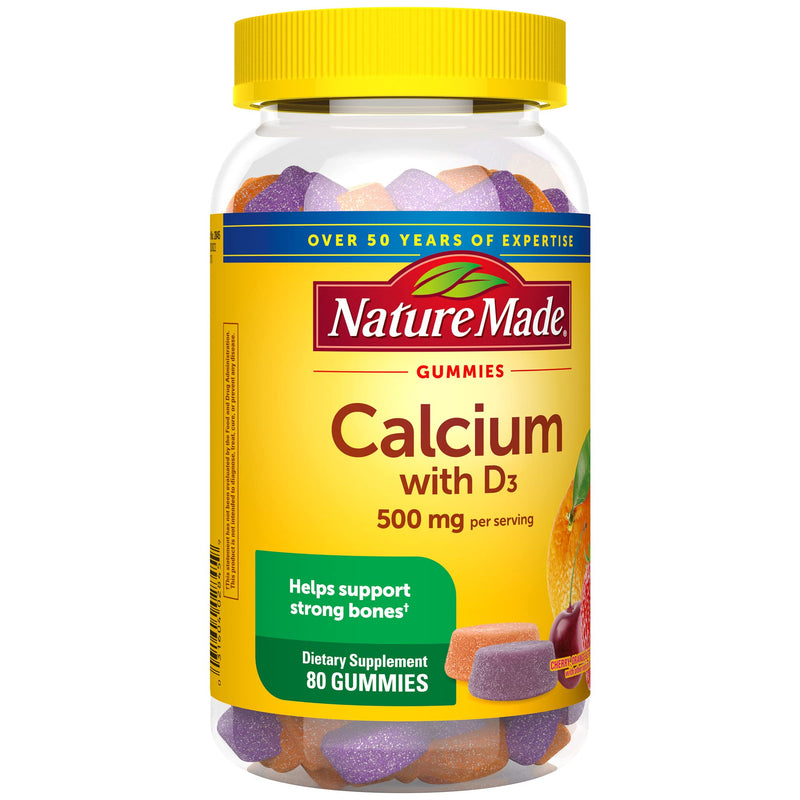 [Australia] - Nature Made Calcium Gummies 500 mg Per Serving with Vitamin D3, Dietary Supplement for Bone Support, 80 Gummies, 40 Day Supply Cherry, Orange, and Strawberry 80 Count (Pack of 1) 