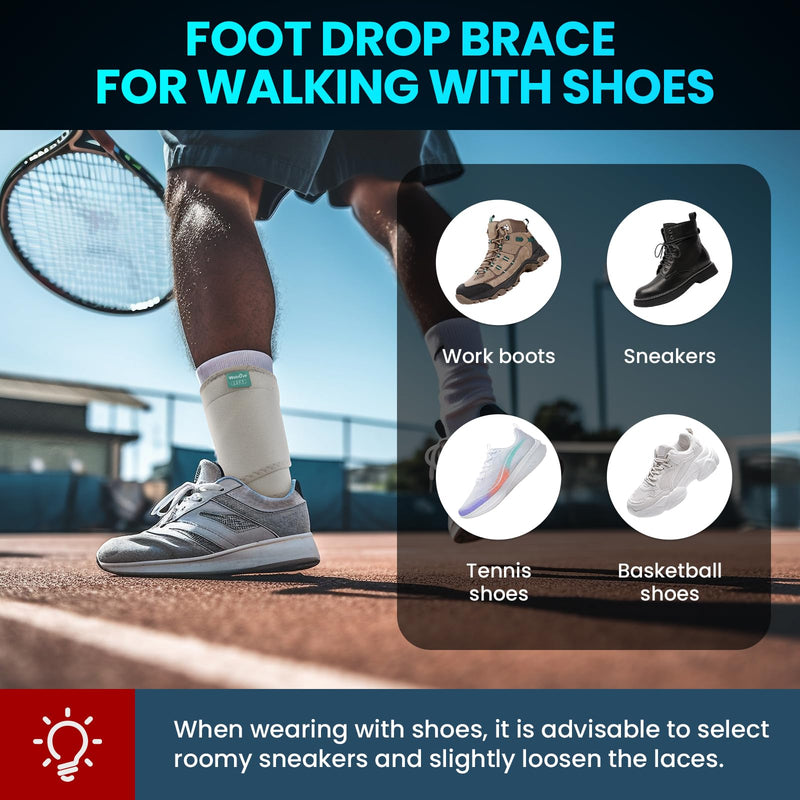 Welnove Drop Foot Brace with Arch Support, AFO Ankle Brace for Walking, Relieves Instability of Lower Limbs by Foot Drop, MS, TBI, Spinal Cord Injury, Cerebral Palsy (Right, Grey)