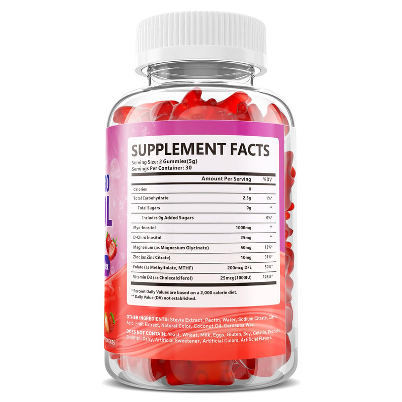 2 Pack Myo-Inositol & D-Chiro Inositol Gummies for Women, 120 Count | Ideal 40:1 Ratio with Vitamin D3, Folate, Magnesium and Zinc - Support Female Health & Wellness, Strawberry Flavor 60 Count (Pack of 2)