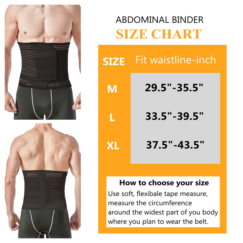 [Australia] - Abdominal Binder for Post Surgery & Postpartum Recovery, Abdomen Hernia Support Belt for Women & Men (Black, Large) Black 
