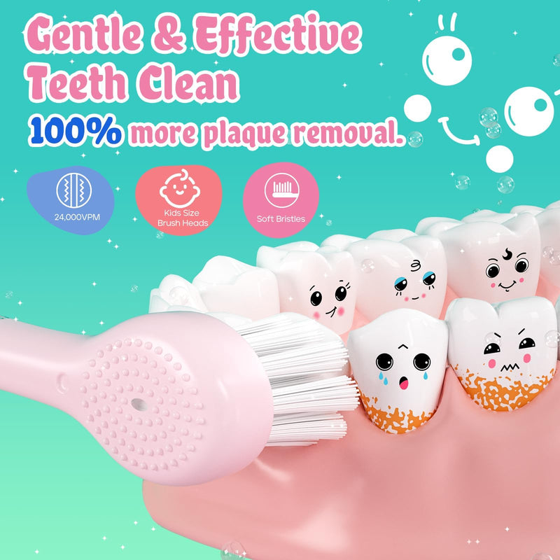 [Australia] - SEAGO Kids Electric Toothbrushes Rechargeable, Toddler Electric Toothbrush with Magnetic Charging, LED Observing Light, 8 Toothbrush Heads for Ages 2-4-6 Boys Girls (Pink) Pink 