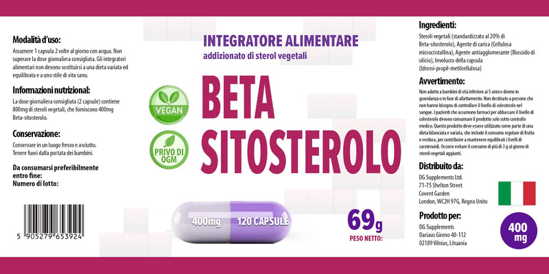 [Australia] - Beta Sitosterol 400mg 120 vegan capsules, laboratory tested, high dosage 