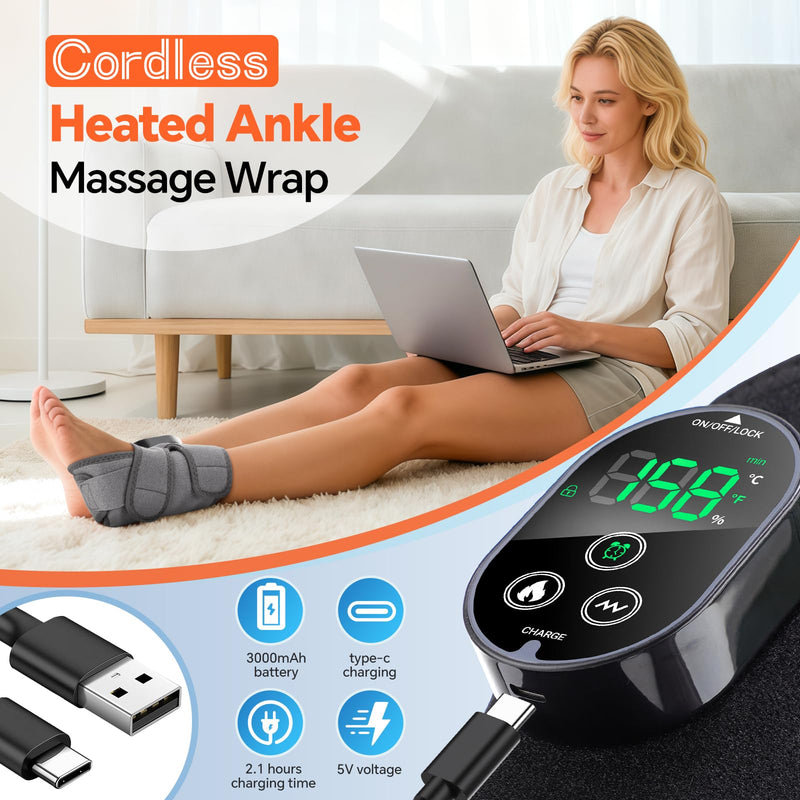 BAISEMAIN Cordless Foot Massager for Neuropathy, Foot and Ankle Massager, Ankle Heating Pad with Massage, 6 Heating, 3 Massage Modes&Timer, Gray