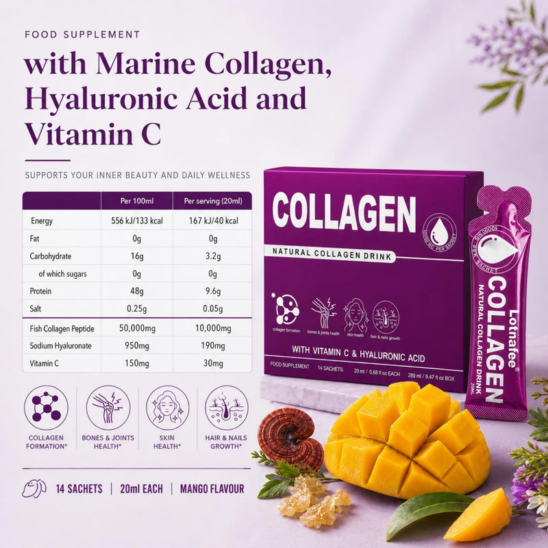 Marine Liquid Collagen Supplement for Women | Supports Hair, Nail & Skin Health, 10000mg of Hydrolysed Collagen per Sachet, Vitamin C& Hyaluronic Acid, 14 Bags
