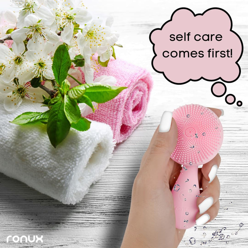 Silicon Facial Cleansing Brush - Electric, Rechargeable, Waterproof IPX7 - Rotating Magnetic Beads - 4 Function Modes - Face Massage for Deep Cleaning - Magnetic Charging Base - Ergonomic Handle