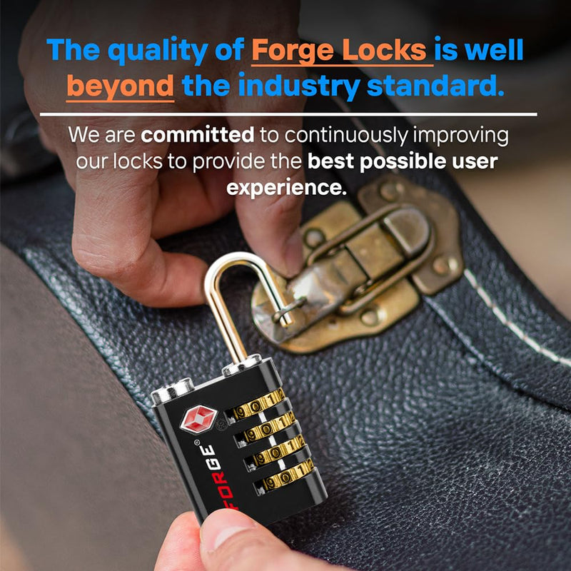Forge Dual-Opening: Key or Combination Access Lock, Use Key to Recover Code If Forgotten, TSA Approved Locks for Luggage, Pelican case, Travel, Gym, School, Stainless Steel Shackle.(Black 6 Pk) Black