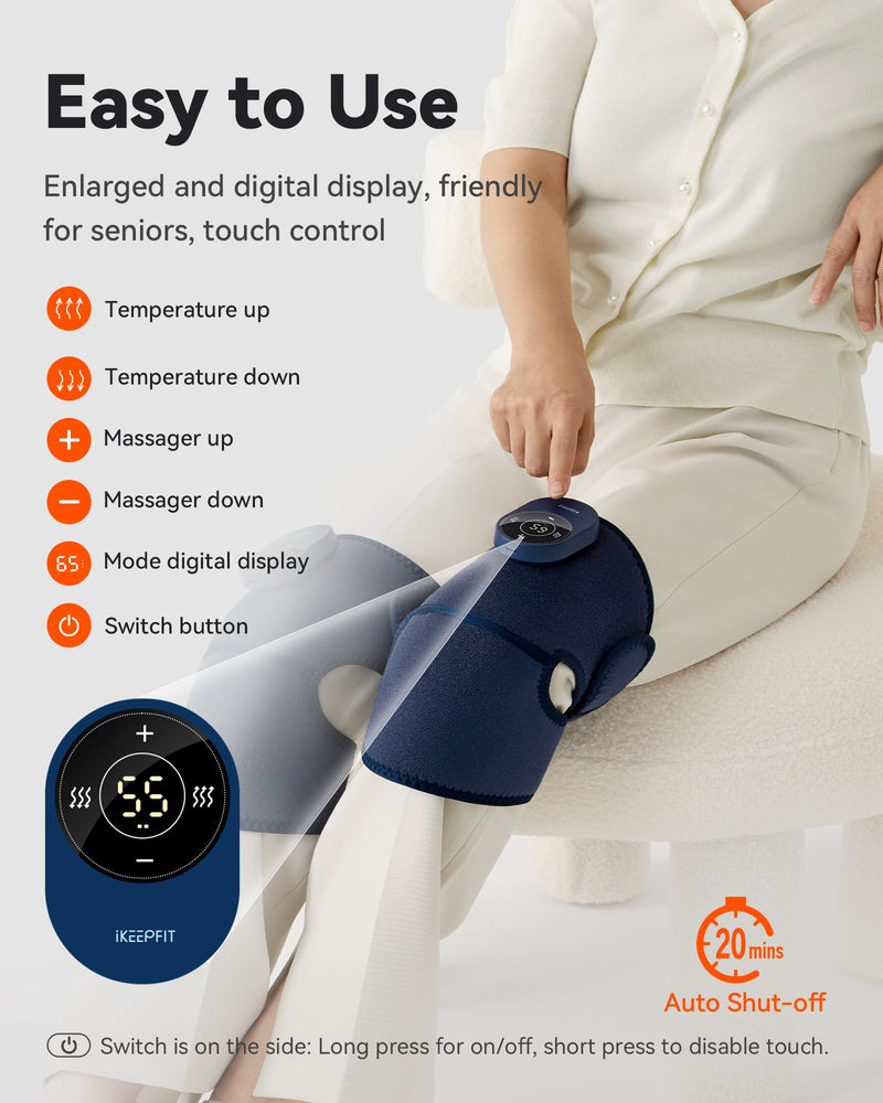 Cordless Knee Massager with Heat Vibration for Pain Relief MAXwarm 3.0[2025 Upgraded]-Electric Heated Knee Brace with 3 Heat Levels and 3 Massage Mode, Gifts for Men Women(Blue, 2-Pack) 2Pack
