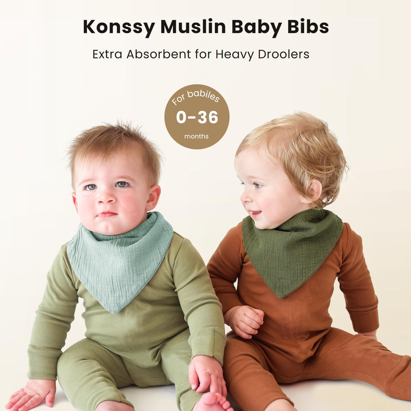 Konssy Muslin Baby Bibs 10 Pack Baby Bandana Drool Bibs 100% Cotton for Unisex Boys Girls Classic