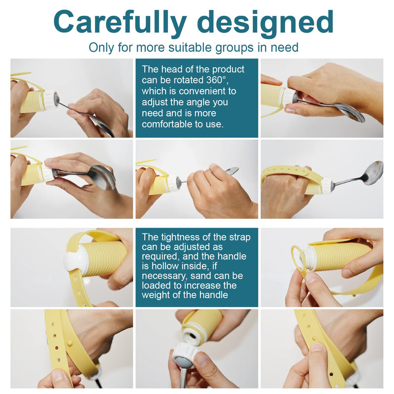 [Australia] - Adaptive Utensils Spoons Forks Set Weighted, Non-Slip Handles & rubber strap, for Hand Tremors & Muscle Weakness, Arthritis, Parkinson’s, Elderly; Dishwasher Safe,Stainless Steel 