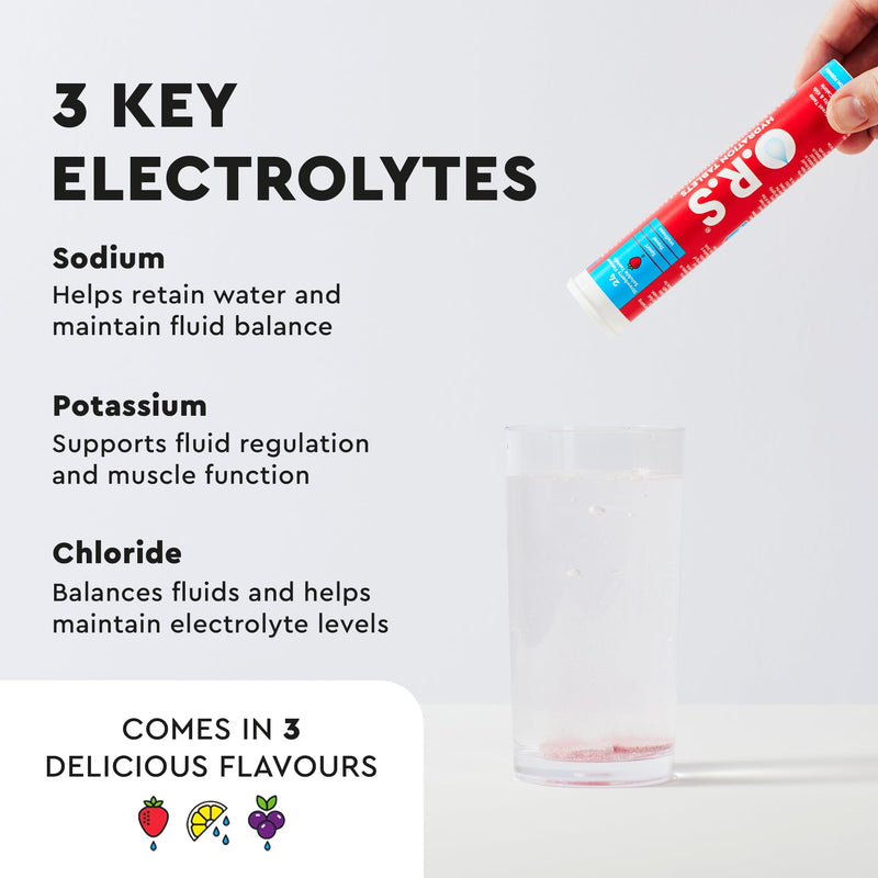 O.R.S Hydration Tablets with Electrolytes, Vegan, Gluten and Lactose Free Formula – Soluble Sports Hydration with Natural Strawberry Flavour, 72 Count