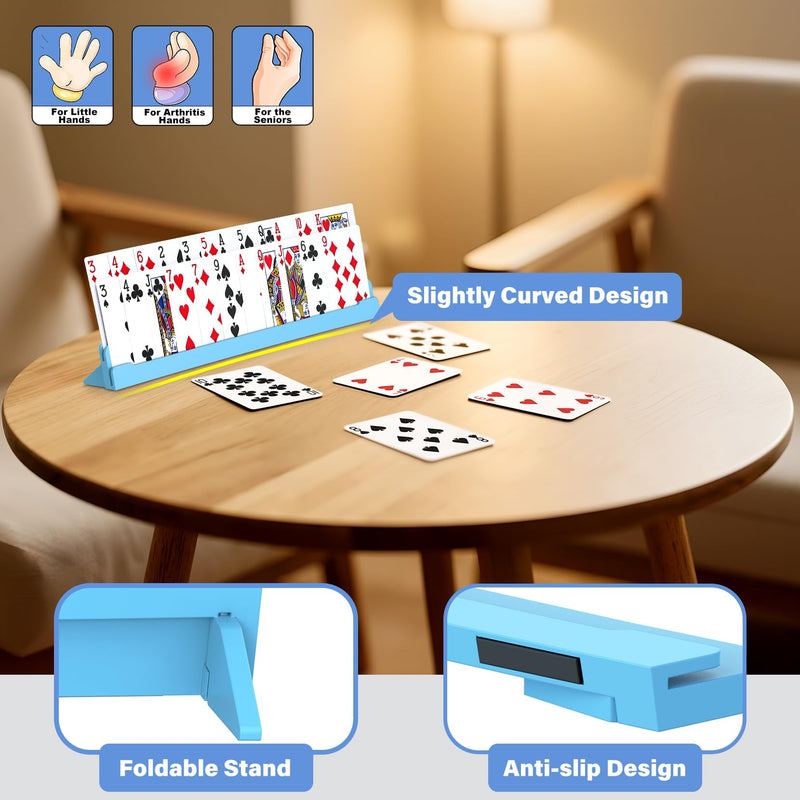 [Australia] - Set of 4 Playing Cards Holders for Seniors Adults ‚Äì Multi-layer Holders with Foldable Stand for Elderly or Little Hands Playing Cards Game Bridge Canasta Strategy Foot and Hand UNO, Blue + Grey 2 Blue + 2 Grey 