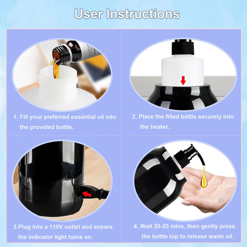 [Australia] - Massage Oil Warmer with Two Oil Bottles, Electric Massage Cream Lotion Heater Bottle Dispenser Pump Funnel with Adjustable Heating Temperature and Timer for Home Salon Barber Shops (Black) Black 
