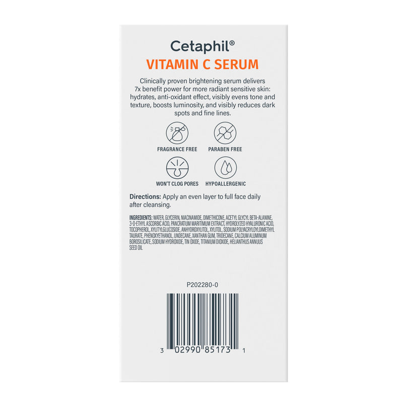 Cetaphil Vitamin C Serum for Dark Spots, Niacinamide, Fragrance Free, 1 Fl Oz