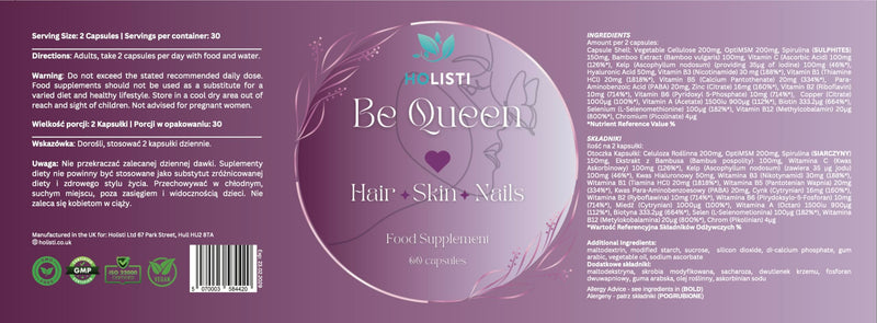 BeQueen Hair Growth, Skin & Nails | Biotin, Zinc & Hyaluronic Acid | Made in UK | Vegan Capsules | 30 Day Supply | 18-in-1 Beauty Complex | For Women