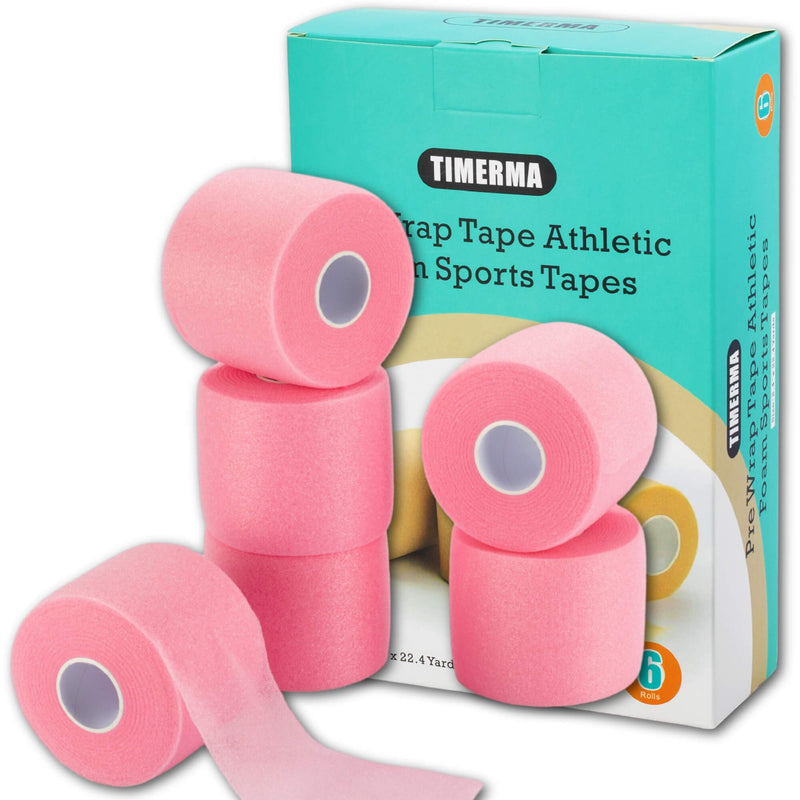 6 Rolls Pre Wrap Tape: Foam Underwrap Tape Athletic Pre-wrap Tape, Elastic Breathable Soft Protective Bandage Reduce Allergy Discomfort Protect Your Ankles, Wrists, Hands & Knees! (Pink) Pink