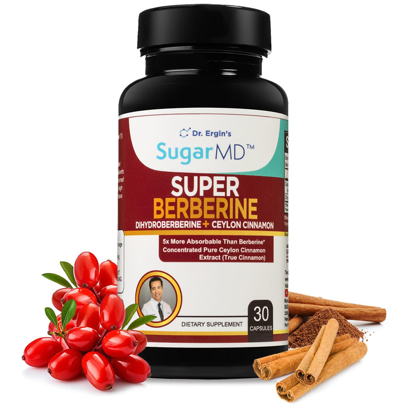 SugarMD Super Berberine Supplement – 250mg GlucoVantage Dihydroberberine with 4000mg Ceylon Cinnamon - 5X More Effective Than Regular Berberine – 30 Capsules (30 Day Supply)