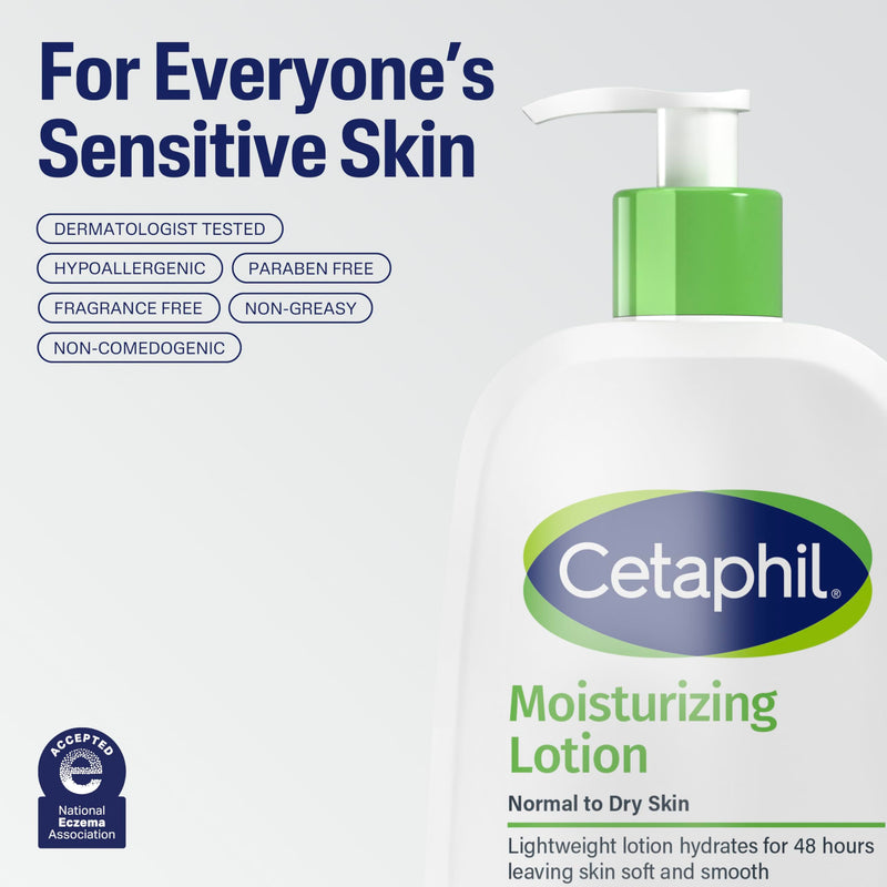 Cetaphil Moisturizing Face & Body Lotion, Sensitive Skin, 20oz | Fragrance-Free, Hypoallergenic, Non-Comedogenic, Hydrates Dry Sensitive Skin, Dermatologist Recommended, Large 20 Oz 20 Fl Oz (Pack of 1)
