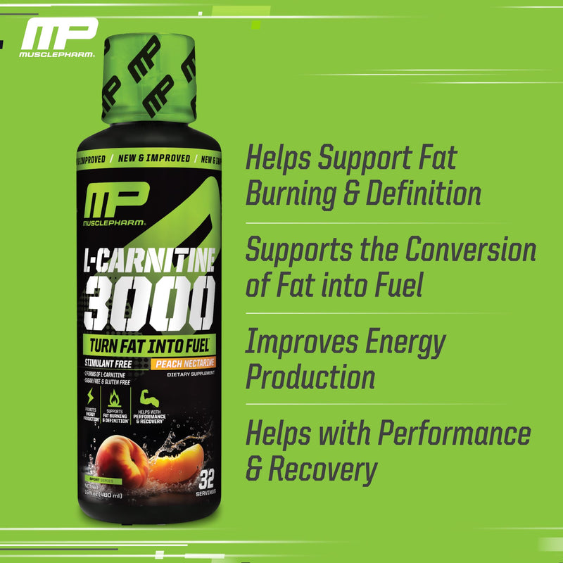 [Australia] - Muscle Pharm L-Carnitine 3000, The Ultimate Liquid L Carnitine Supplement for High-Performance, Supports Metabolism, Hydration & Energy, Zero Sugar/Calories, Peach Nectarine Flavor, 32 Servings 
