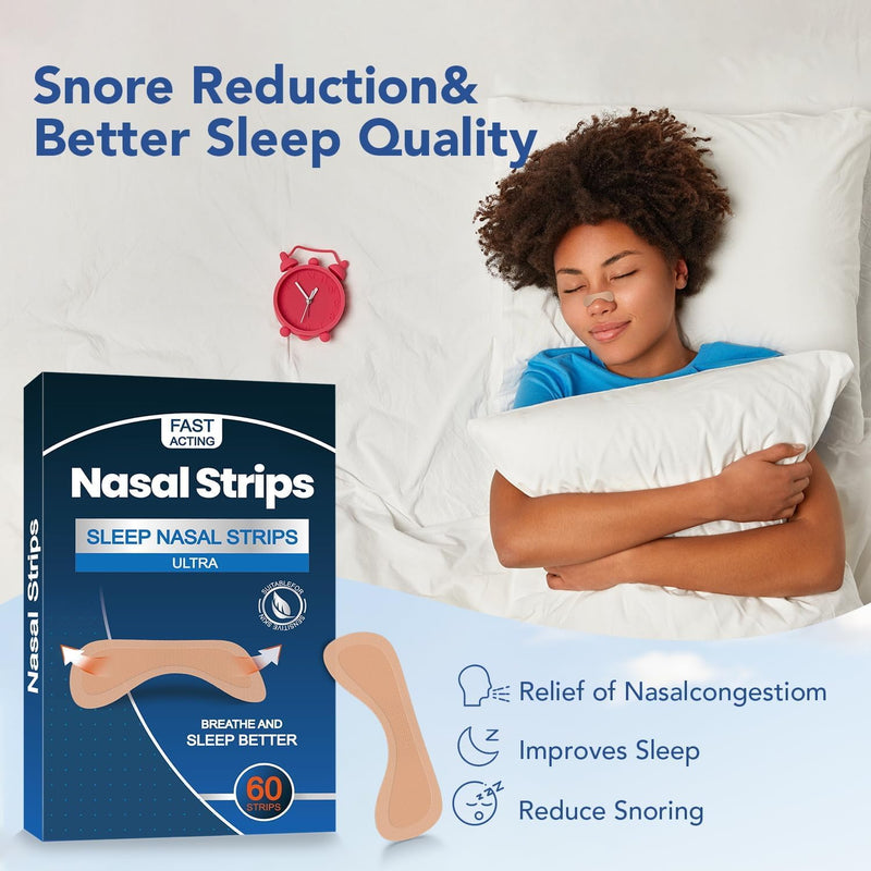 [Australia] - 60 Pcs Nose Strips for Breathing ‚Äì Extra Strength Nasal Strips for Snoring with Strong Adhesion ‚Äì Sweat Resistant Design for All Day Use ‚Äì Improves Sleep and Workout Performance Beige 