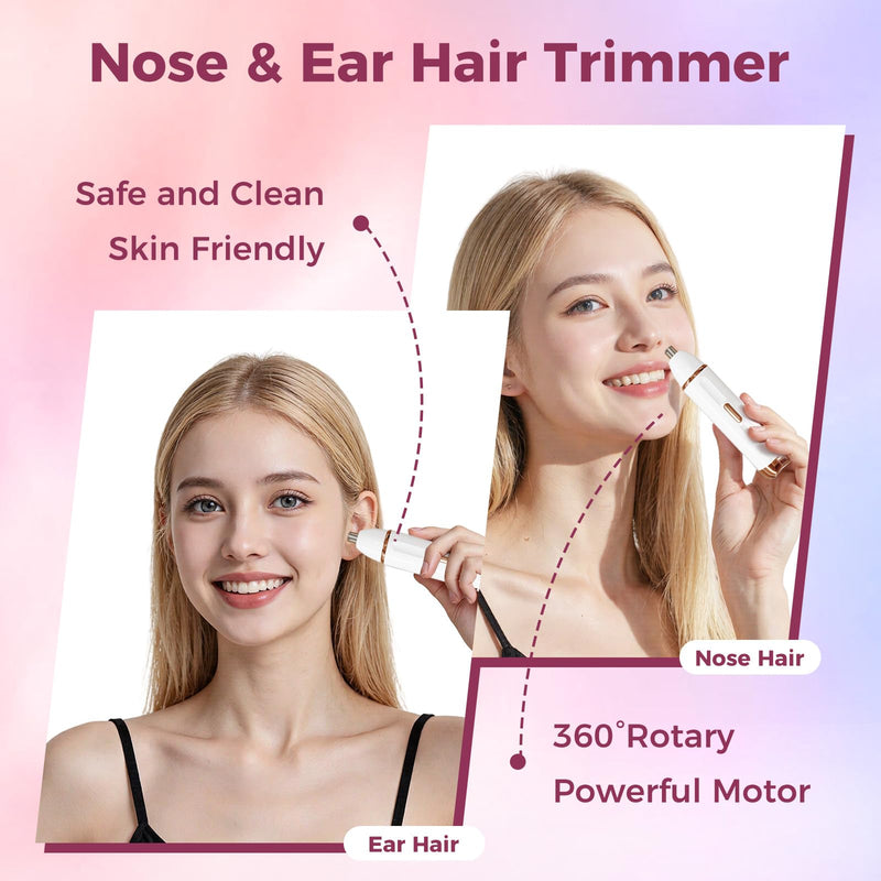 Nose Hair Trimmer for Women - 2-in-1 Painless Eyebrow & Facial Hair Trimmer for Women and Men, USB Rechargeable, Waterproof & Easy to Clean, Ear & Nose Groomer