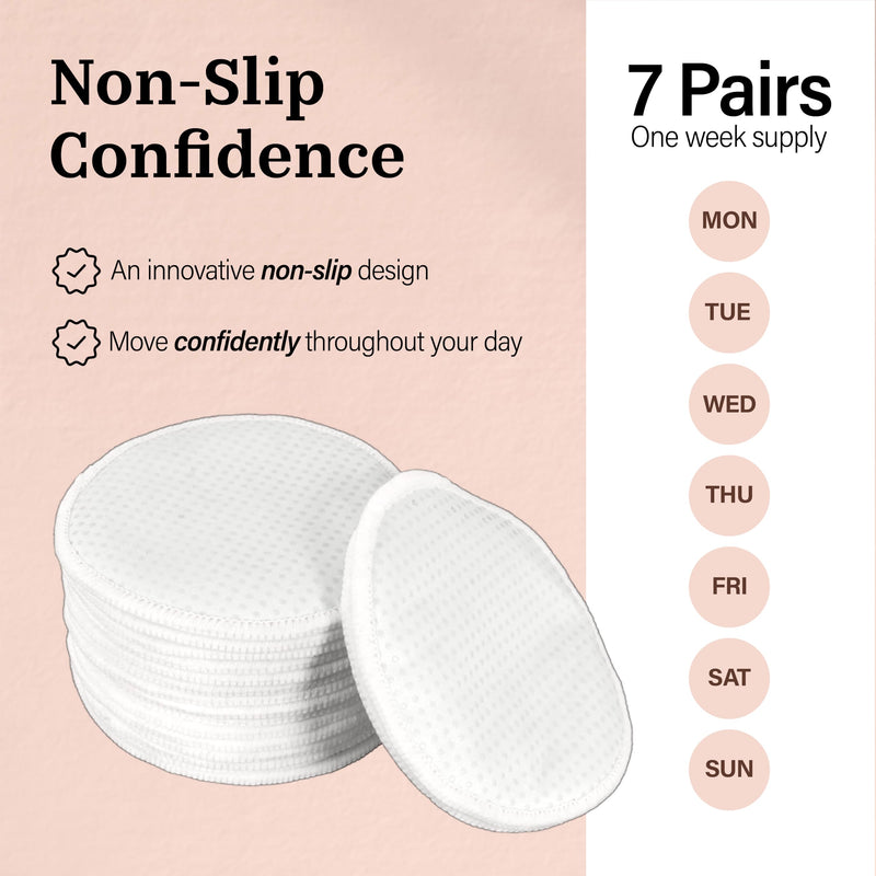 [Australia] - Non-Slip Nursing Pads, 14 Washable Organic Cotton Leakproof Breast Pads, Reusable, Soft, Absorbent, Dry and Eco-Friendly Breastfeeding Essentials 