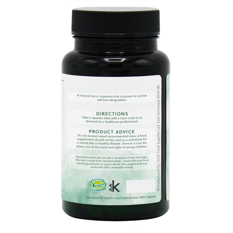 Saccharomyces Boulardii Supplement - Live Bacteria Supplement - 8 Billion Viable Organisms - 60 Vegan Capsules - Non-GMO, Made in The UK - G&G Vitamins