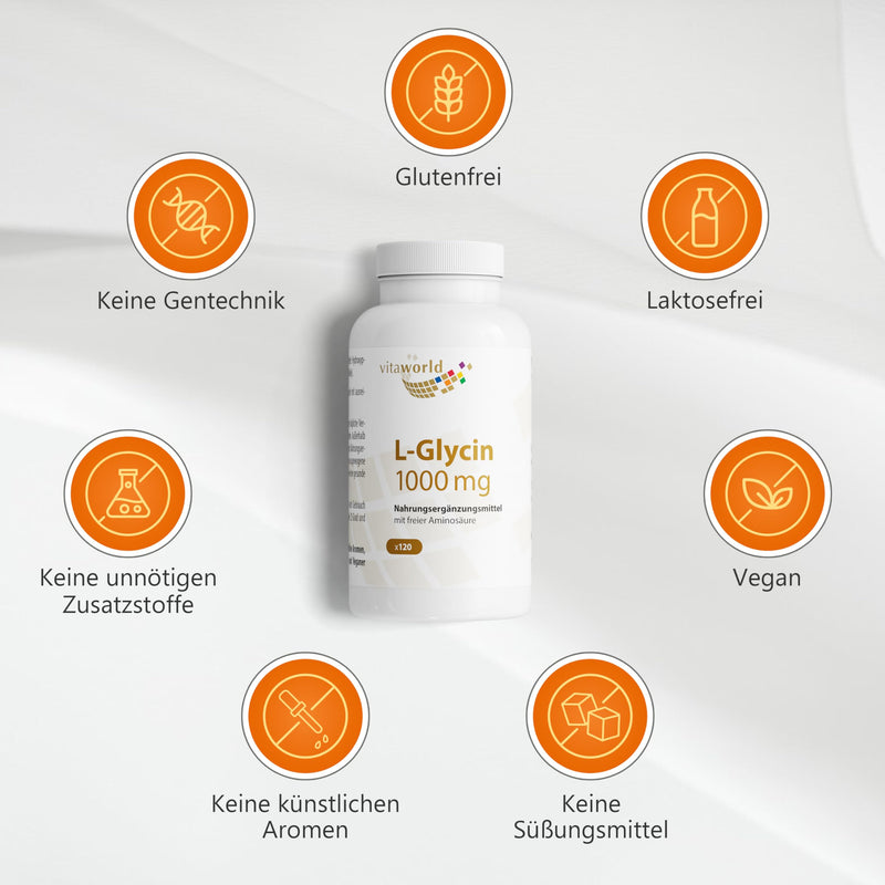 [Australia] - L-glycine - high-dose glycine 1000 mg per day (120 vegan capsules) - 4-month supply - building block for proteins - naturally sweet - without unwanted additives, gluten-free and lactose-free - vitaworld 120 pieces (pack of 1) 