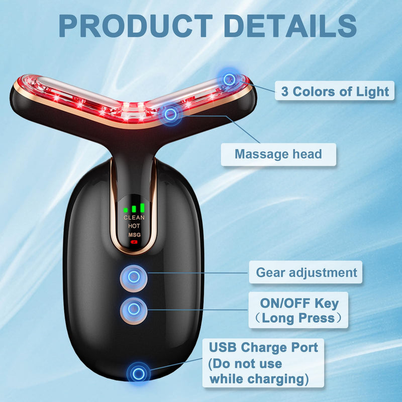 3 Massage Modes Face Neck Massager,3 Color Rechargeable Facial Massager,at Home Face Culpting Tool for Skin Care(Black) Black