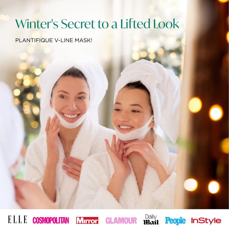 PLANTIFIQUE V-Line Collagen Mask for face 15 PCS | Chin Strap for Women & Men | V Line Lifting Mask with Collagen and Hyaluronic Acid V Shape Face Tape Chin | Skin Firming V-Line 15 Pack