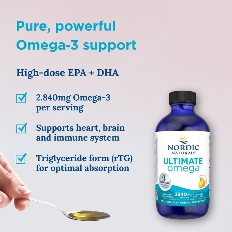 Nordic Naturals Ultimate Omega 2840mg, Omega 3 Fish Oil Supplement with EPA and DHA, Lemon Flavour, 119ml, Lab-Tested, Soy Free, Gluten Free 119 ml (Pack of 1)