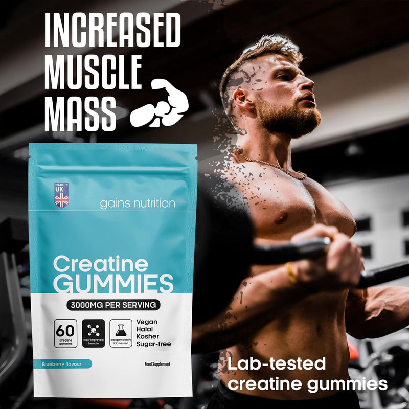 GN Creatine Gummies 3000mg Per Serving | 60 Sugar Free Real Creatine Monohydrate Gummies (30 Servings) | Blueberry | Vegan | Made in UK