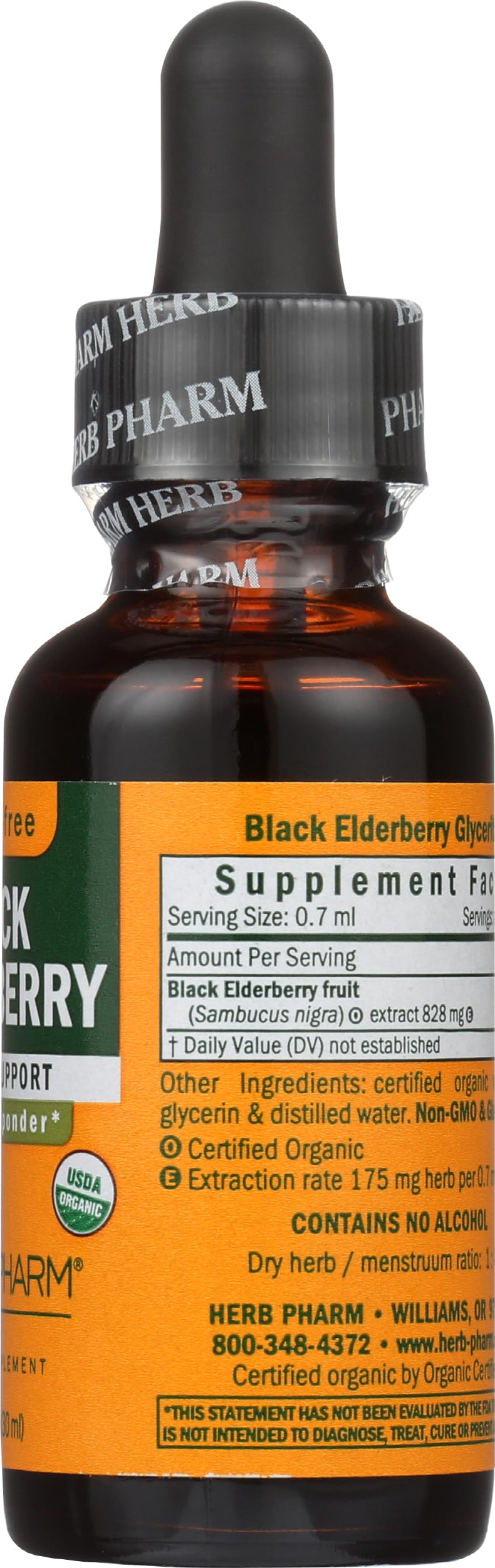 Herb Pharm Certified Organic Black Elderberry Liquid Herbal Extract 30ml | Traditionally Used for Immune System Support | FAIRWILD® Certified Alcohol-Free Glycerite | Organic Herbal Food Supplement