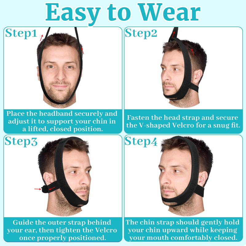 [Australia] - Anti Snoring Chin Strap for Sleeping, 2 Pack Adjustable Jaw Support Strap to Keep Mouth Closed, Soft Snoring Solution for Men Women, Stops Snoring Dry Mouth, Comfort Fit Nighttime Sleeping Aid Black+blue L 
