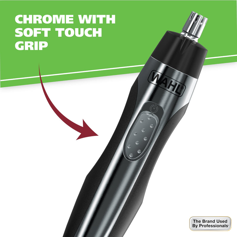 [Australia] - Wahl Lighted Battery Nose Hair Trimmer for Men & Women. Painless, Easy to See Nose, Ear, and Eyebrow Trimming with Built in Light, Battery Included. – Model 3023283 Black/Silver 3 Piece Set 